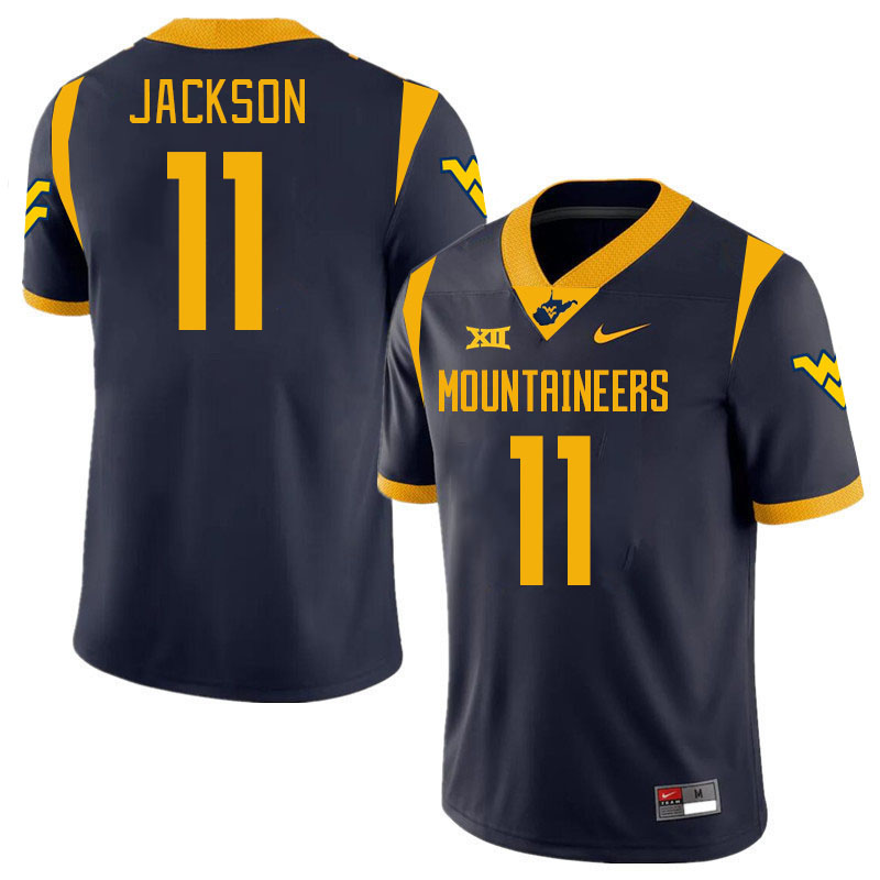 #11 T.J. Jackson West Virginia Mountaineers College 2024 New Uniforms Football Jerseys Stitched Sale-Navy